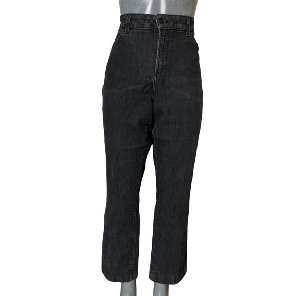 NYDJ Womens Jeans Tag 16 Black Straight Leg High-Rise W34L30 Stretch Embellished - Picture 2 of 11